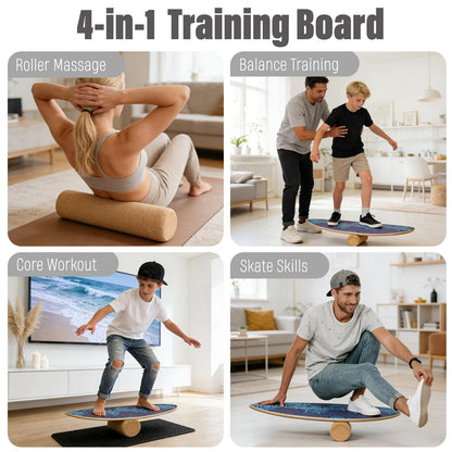 BOLUDON 2026 NEW｜29" Surf Balance Board for Kids & Adults｜MAX. 350lbs Balance Boards with Cork Roller & Half Ball｜0.6" Wobble Board Trainer from Beginner to Advanced｜Wooden Slack Board