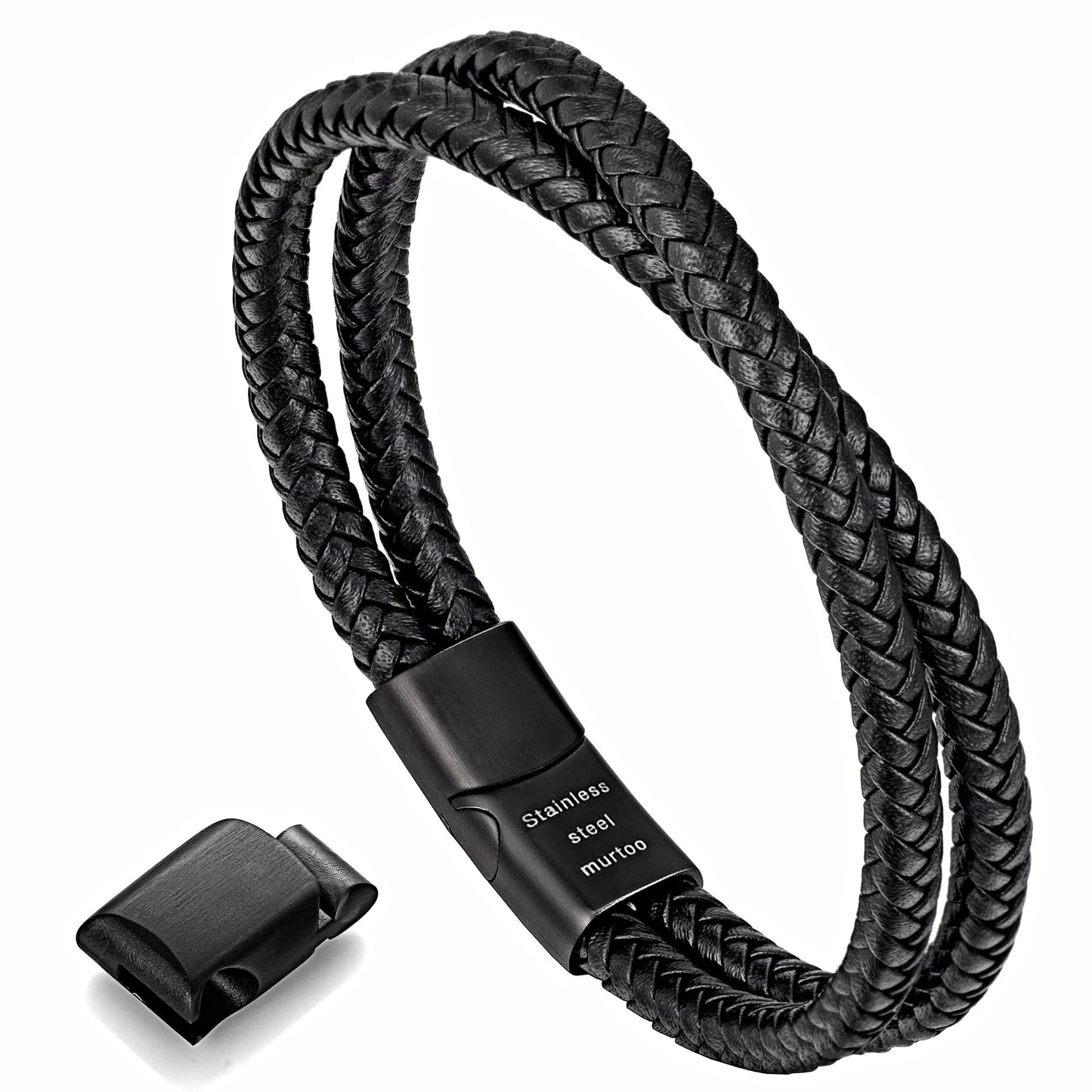 murtoo Mens Bracelet Leather Braided, Brown and Black Leather Bracelet for Men