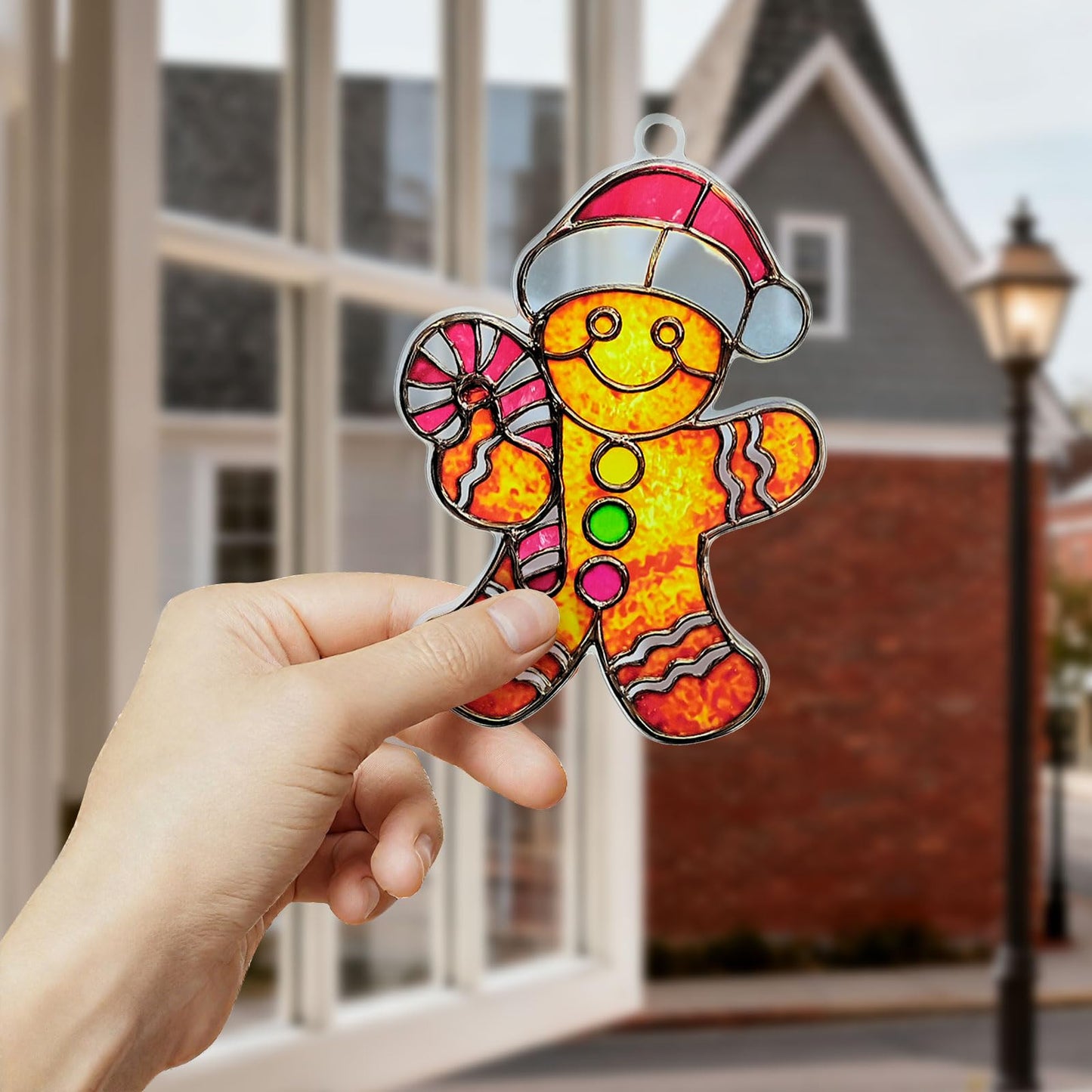 Gingerbread Man Ornament Acrylic Suncatcher Window Hanging Wall Decor for Indoor Outdoor Doors Home