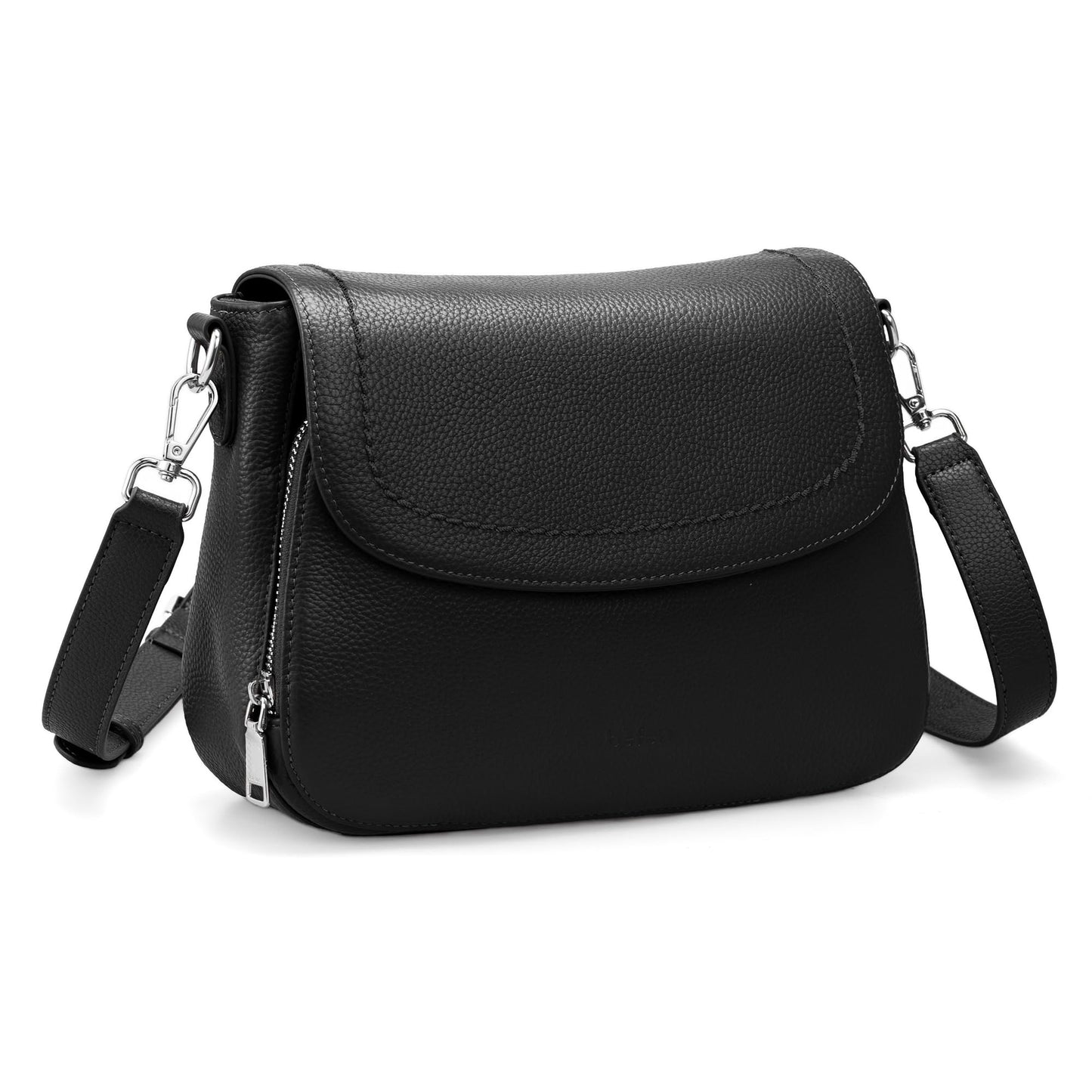 befen Black Genuine Leather Crossbody Bags for Women Medium Womens Saddle Bag Cross Body Purse with Built in RFID Blocking Wallet