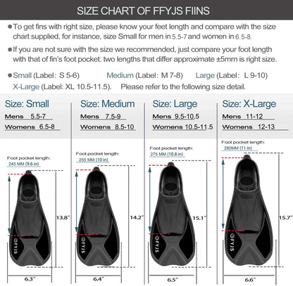 FYJS Short Swim Fins with Comfortable Full Foot Pocket Travel-Size for Snorkeling and Scuba Diving