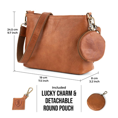 BERLINER BAGS Vintage Genuine Leather Shoulder Bag Marbella S, Small Crossbody Purse for Women - Brown