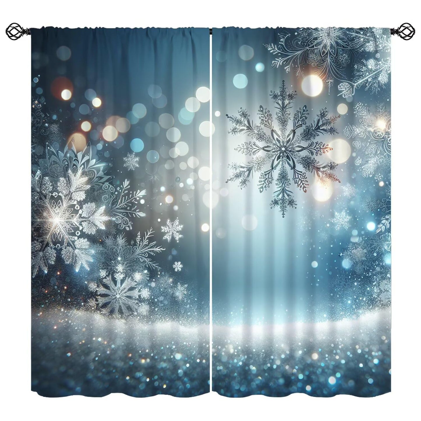 Merry Christmas Curtains Blue Snowflake for Living Room Bedroom Decor Window Drapes Happy New Year 42" W X 45" L