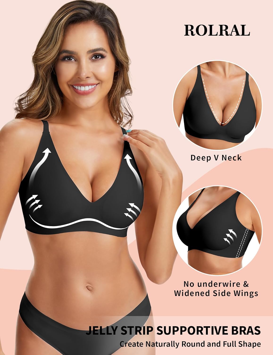 Jelly Buttery Soft Comfortable Bra for Women, Wireless Push Up Deep V Plunge Bra for Seamless Support and Lift