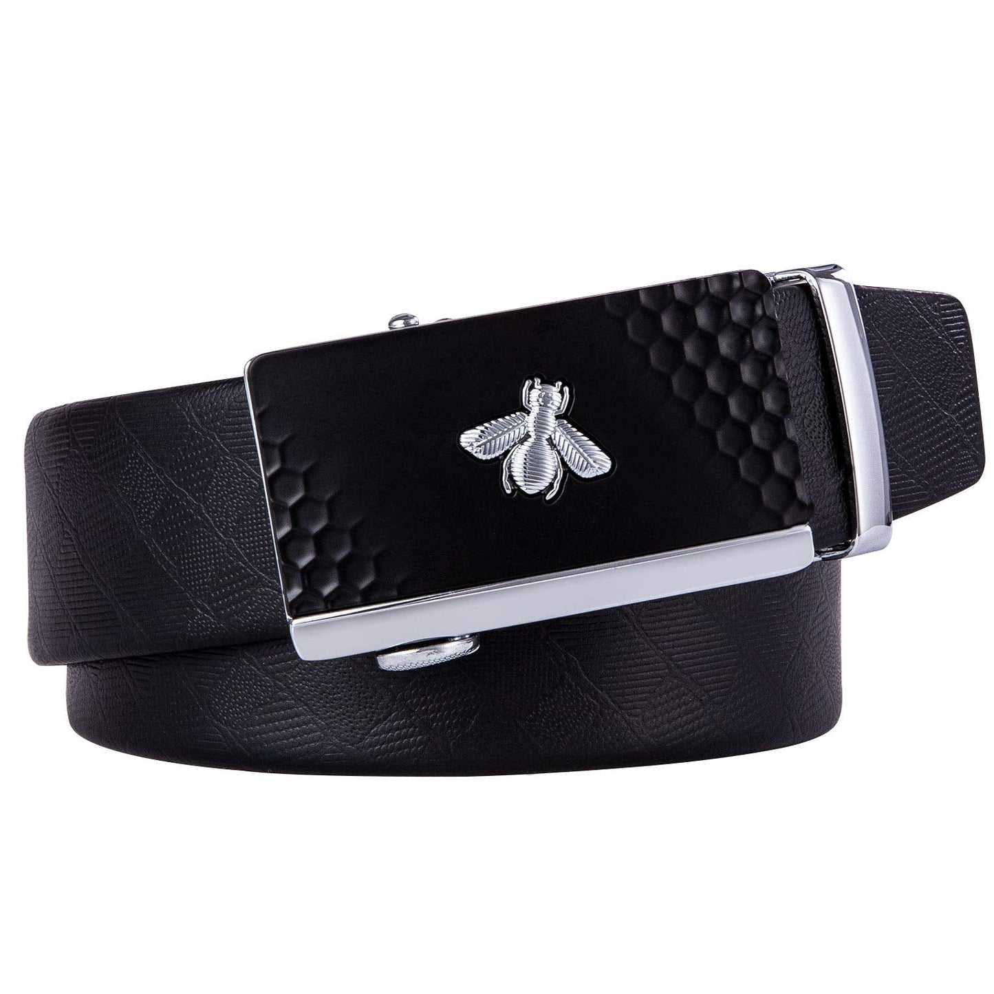 Barry.Wang Men's Ratchet Leather Belt 1 3/8" Adjustable Buckle Sliding Click Designer Casual Dress Golf Belts Fashion Valentine’s Day
