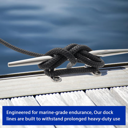 Boat Dock Lines Marine Rope - 5/8" x 15ft with Pre-Spliced 15" Loop Double Braided Nylon Ropes Bumper Tie Mooring Line for Boats Docking Pontoon Boating Accessories - 4 Pack