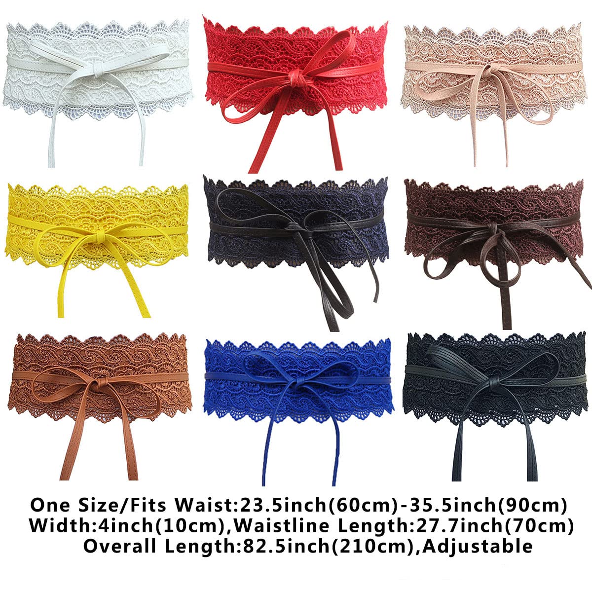 QIANXISUN Women's 2 Packs Lace Waist Belt Bow Tie Wrap Around Soft Leather Boho Corset Fashion Elegant for Dresses (White)