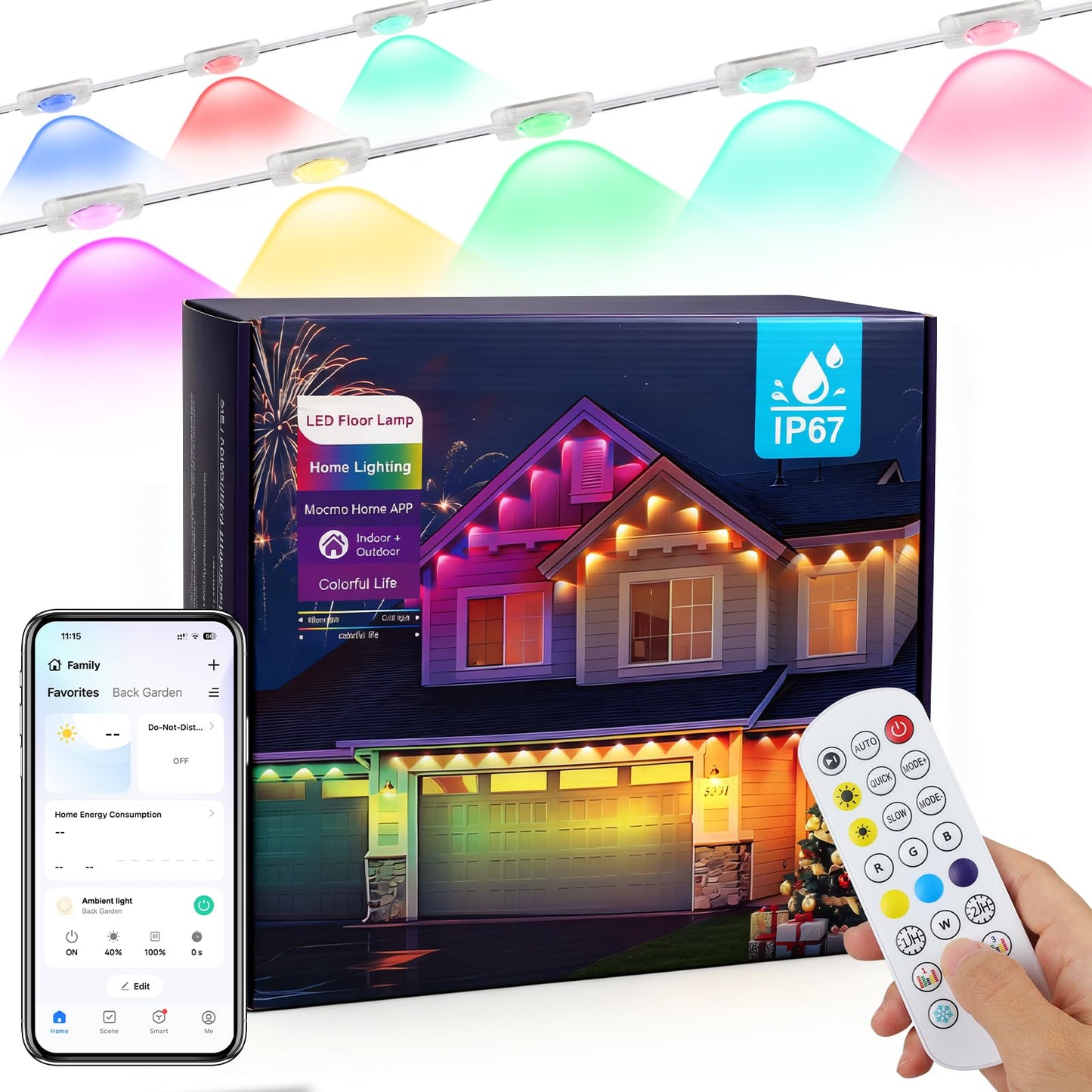 MGYIF Permanent Outdoor Lights 150FT RGBIC LED Smart LED Lights, App/Remote Control IP68 Waterproof for Holiday Decor, 50 Scene Modes, DIY Lights Lighting Timing for Christmas Halloween Party M2