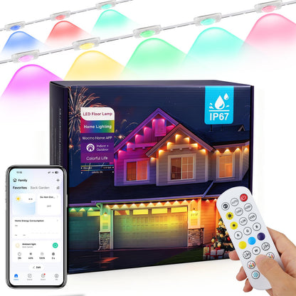 MGYIF Permanent Outdoor Lights 150FT RGBIC LED Smart LED Lights, App/Remote Control IP68 Waterproof for Holiday Decor, 50 Scene Modes, DIY Lights Lighting Timing for Christmas Halloween Party M2