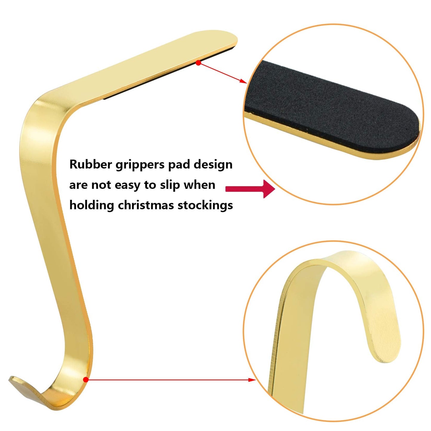 Poualss Christmas Stocking Holders Metal Stocking Hangers Non-Slip Christmas Stocking Hooks for Fireplace Mantle (Gold)