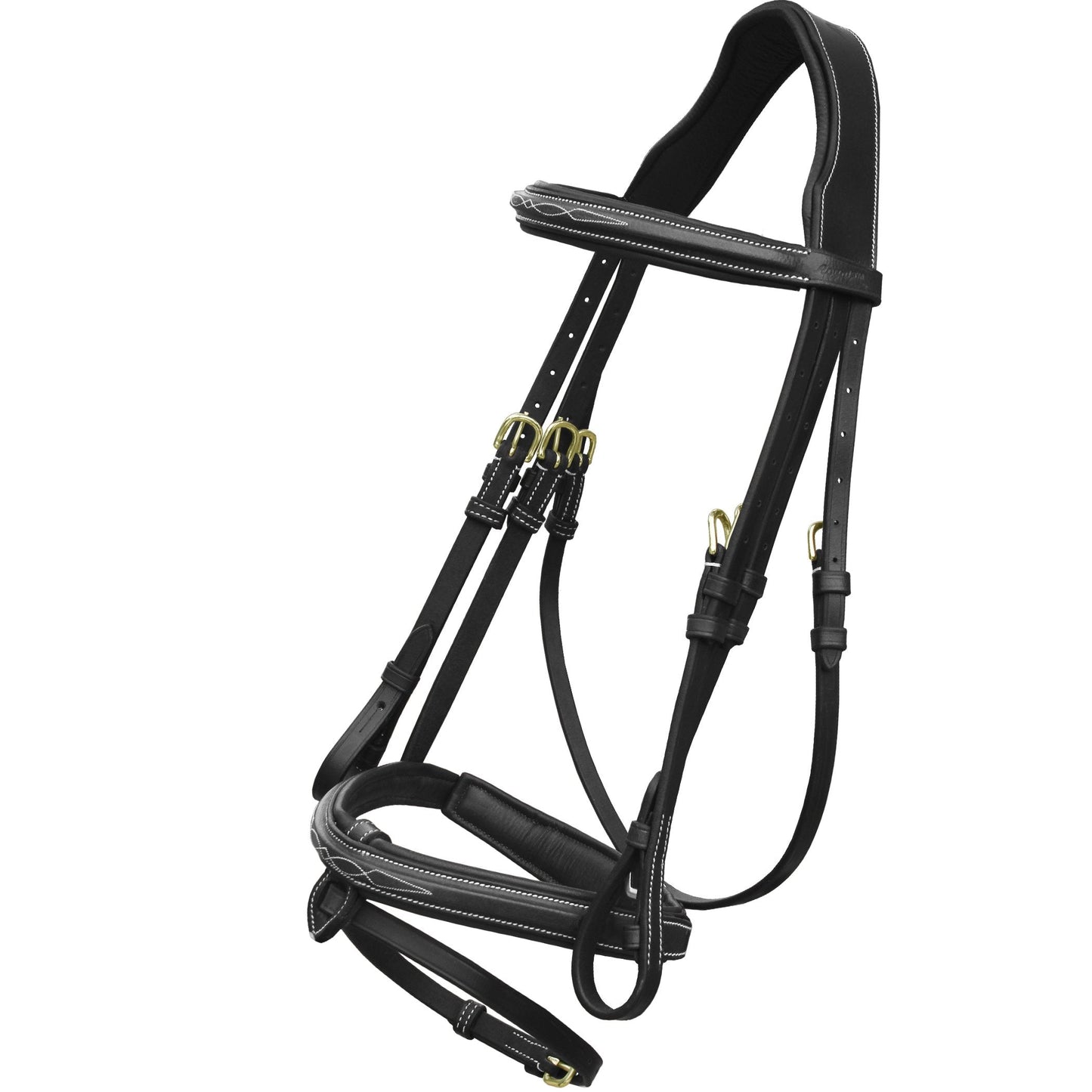 Exion Anatomical Snaffle Jumping Bridle for Horses with Removable Flash Noseband & Rubber Reins – Premium Vegetable-Tanned Leather, Brass Buckles, Padded MonoCrown, Designer Stitching