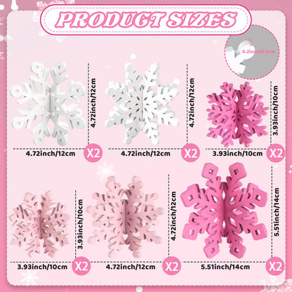 OuMuaMua 12 Set Snowflake Christmas Table Decorations - 24pcs Pink White Wooden 3D Snowflake Decor Tabletop Centerpieces for Christmas Party Supplies Home Decor