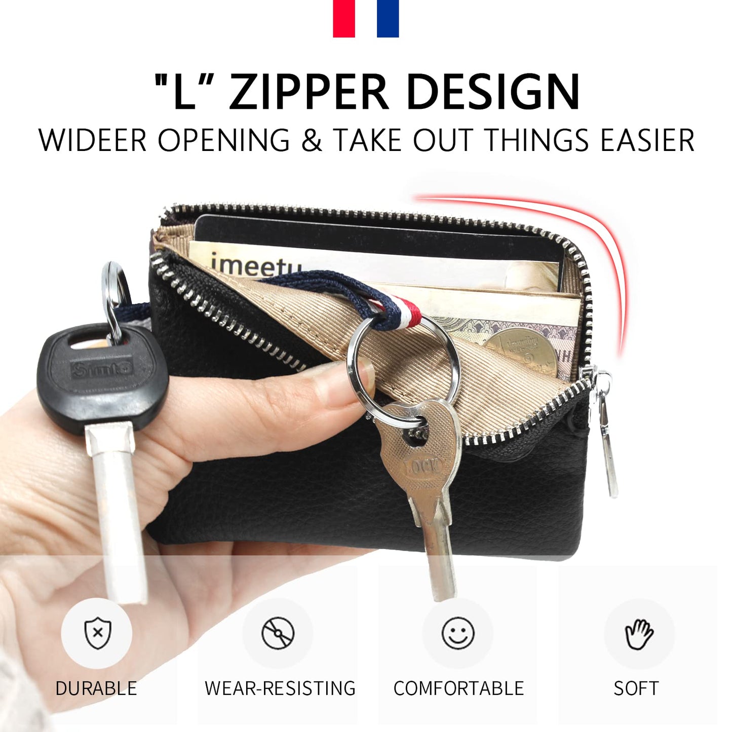 imeetu Leather Coin Purse Wallet, Mini Dual Keyrings Change Pouch Card Holder for Men Women (Coffee, standard)