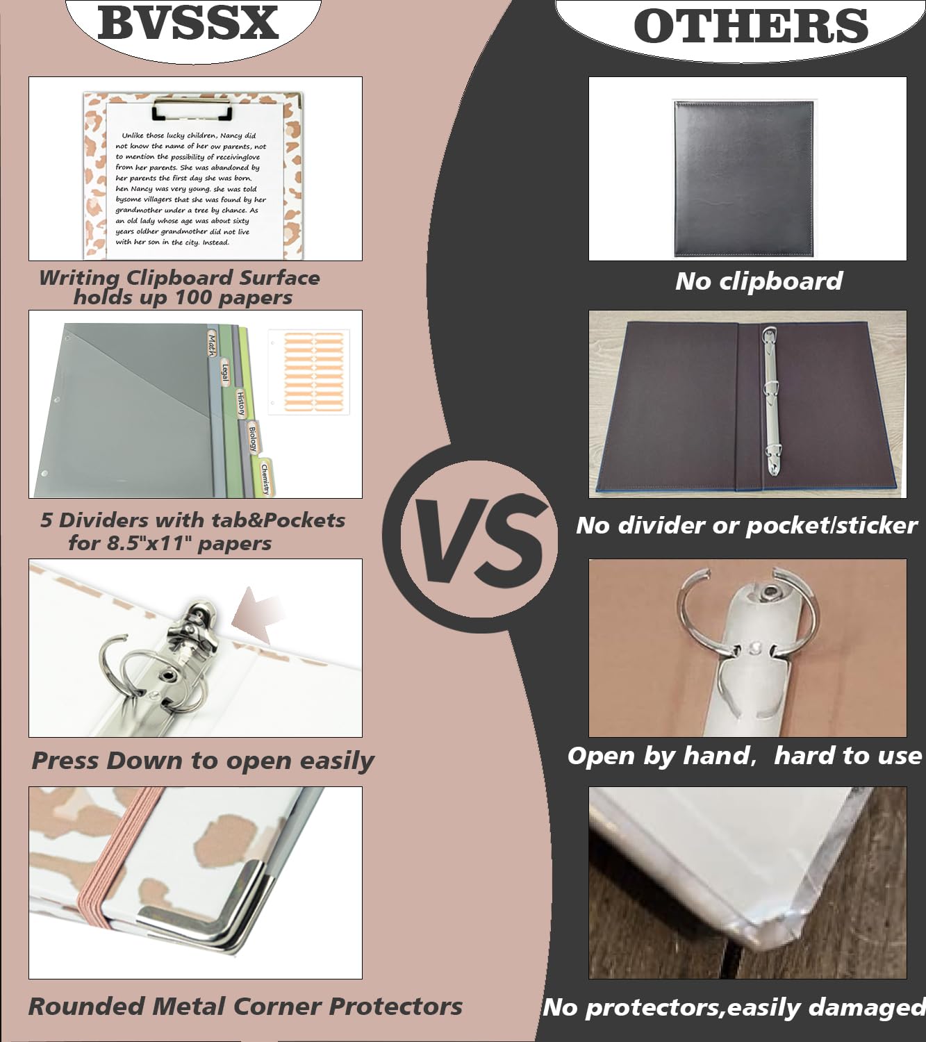 3 Ring Binder 1 Inch for 8.5"x11" Paper, Three Ring Binders with Clipboard, 5 Dividers with Tabs and Pockets, Transparent Folder, 18 Divider Stikers, BVSSX Decorative Binder with Pen Holder,Leopard
