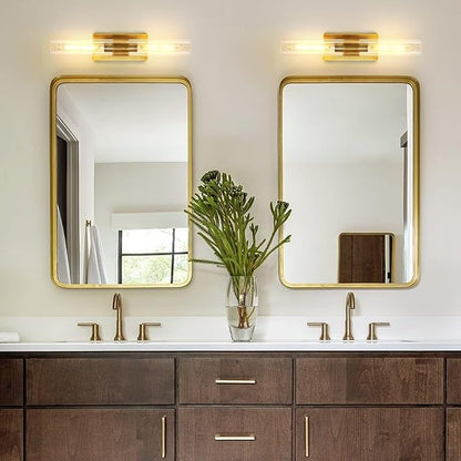 Brass Wall Sconces, 22.8" Bathroom Wall Sconce, Antique Brass Wall Sconces Set of 2, 2-Light Dimmable Wall Sconce, Sconces Wall Lighting With Glass, Bathroom Vanity Light, Tube Sconce for Living Room