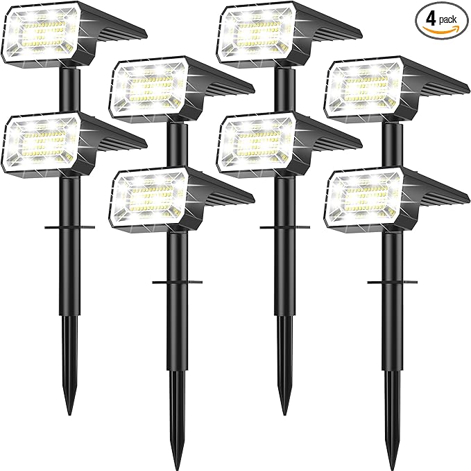 Solar Spot Lights Outdoor Waterproof IP65, [8 Pack/100 LED/4 Modes] 2-in-1 Solar Landscape Spotlights, Auto On/Off Solar Powered Flood Lights for Outside Yard Garden Pathway(Cool White)