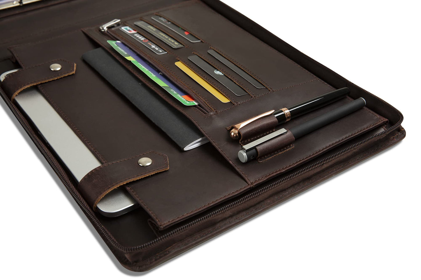 GZRHKJ Genuine Leather Business Check Binder, 7 Ring Checkbook Binder for Business Checks, Personalized Engraved Checkbooks, 600 Checks Capacity for 9 × 13 Inch Sheet (Dark Brown)