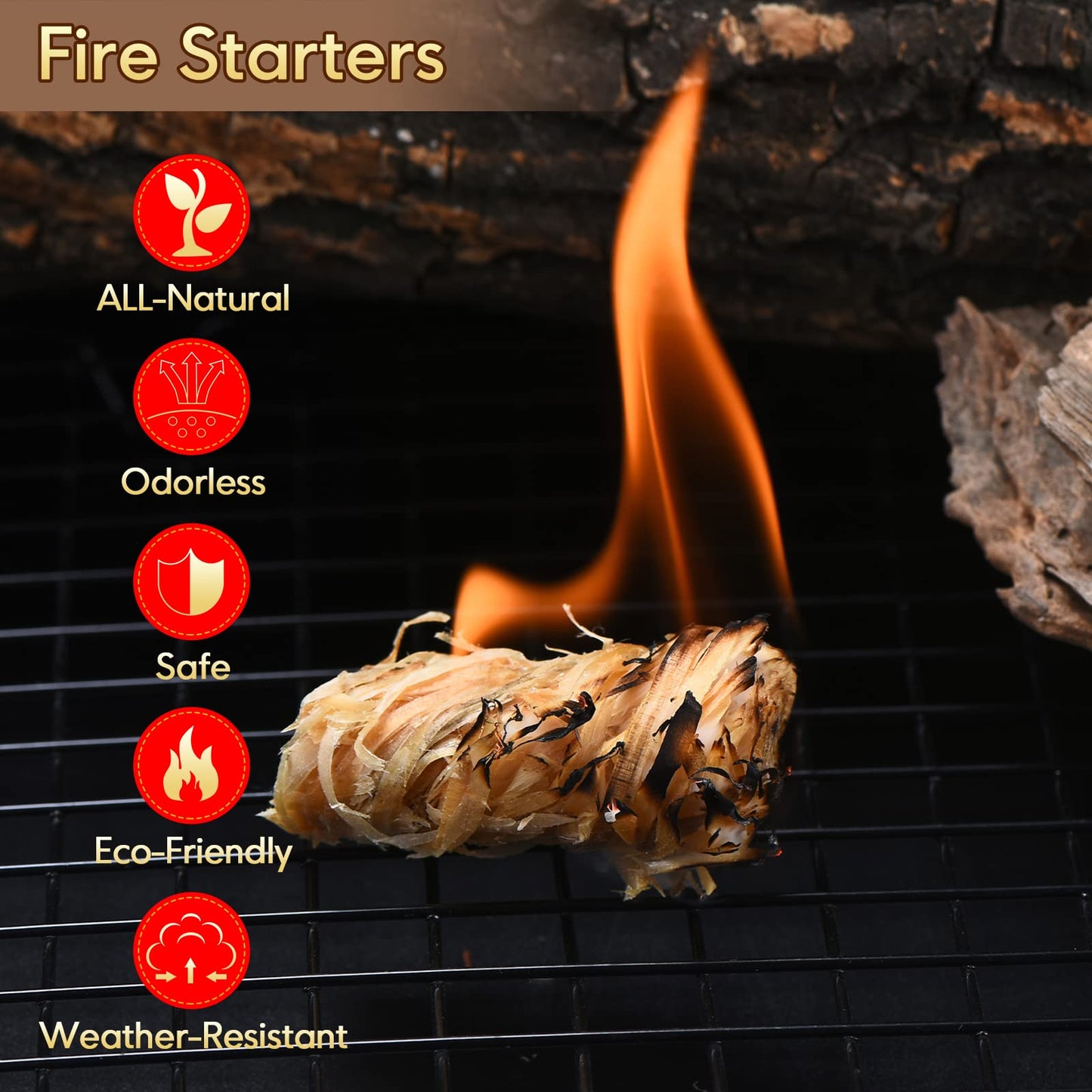 TIFMI Fire Starter - 60 Pcs Fire Starters Kit for Campfires, Fireplace, Grill, Wood & Pellet Stove, Fire Pit, BBQ, Survival, ooni Pizza Ovens, Water Resistant and Odorless Safe for Indoor/Outdoor Use