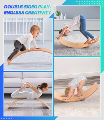 Wooden Balance Board Kids, 37" Natural Wobble Board Wooden Toys for Toddlers Kids & Adults, Birthday Gifts for 2 3 4 5 6 7 8 Year Old Boys Girls, Open Ended Montessori Waldorf Learning Toy