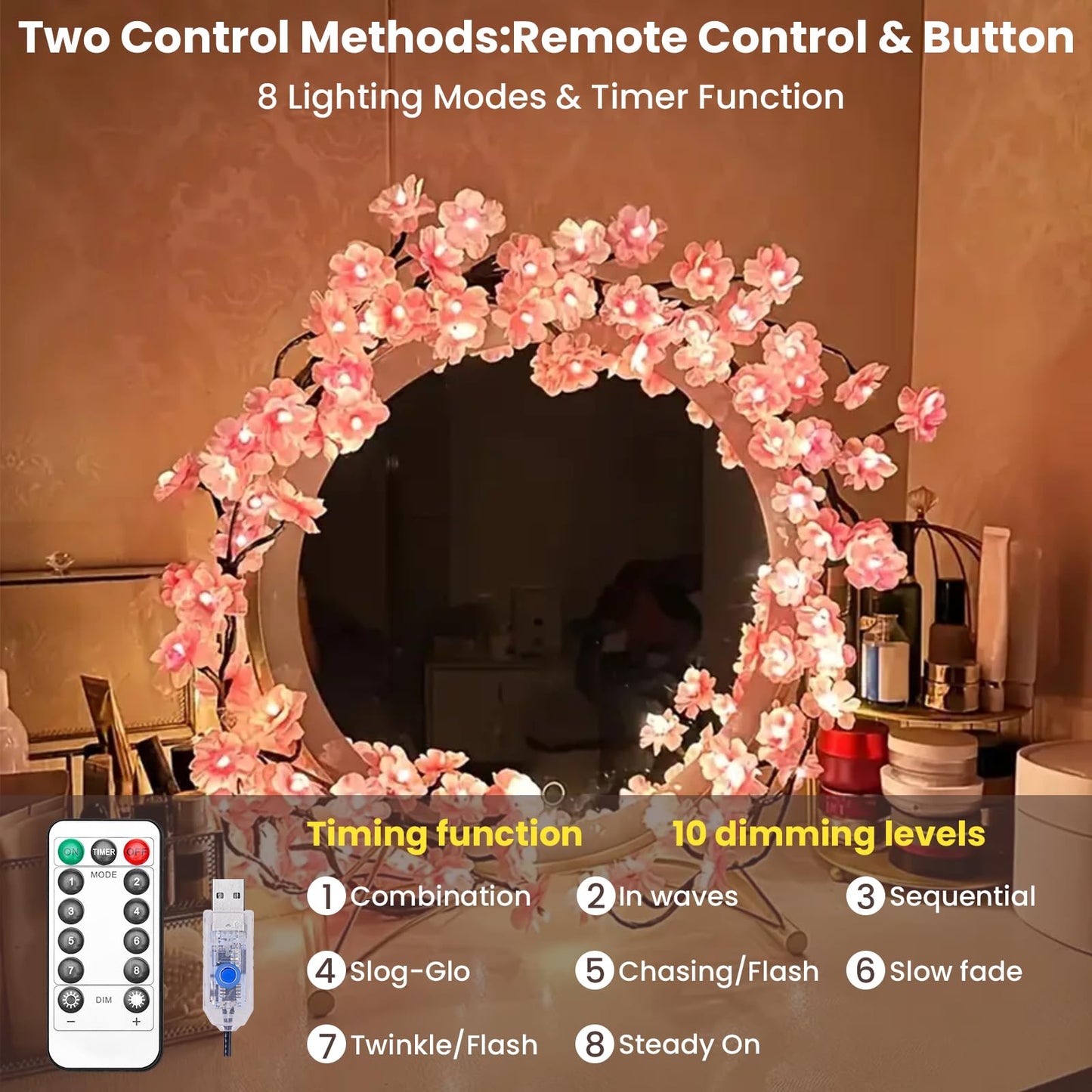 BomKra Cherry Blossom Tree Branch Lights for Wall,Cherry Enchanted Willow Vine Lights,with 72 LED and 8 Lighting Modes,Remote Timer,for Bedroom Wall Doors Windows Wedding Christmas Holiday (63inch)