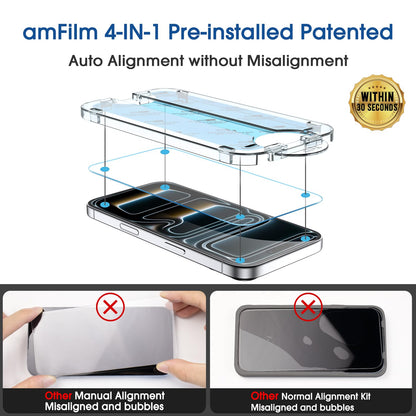 amFilm Easiest Installation OneTouch for iPhone 14 Pro [6.1 Inch] Screen Protector Tempered Glass, Auto-Alignment Tech, Bubble Free and Full Coverage Case Friendly, Anti-Scratch 2 Pack