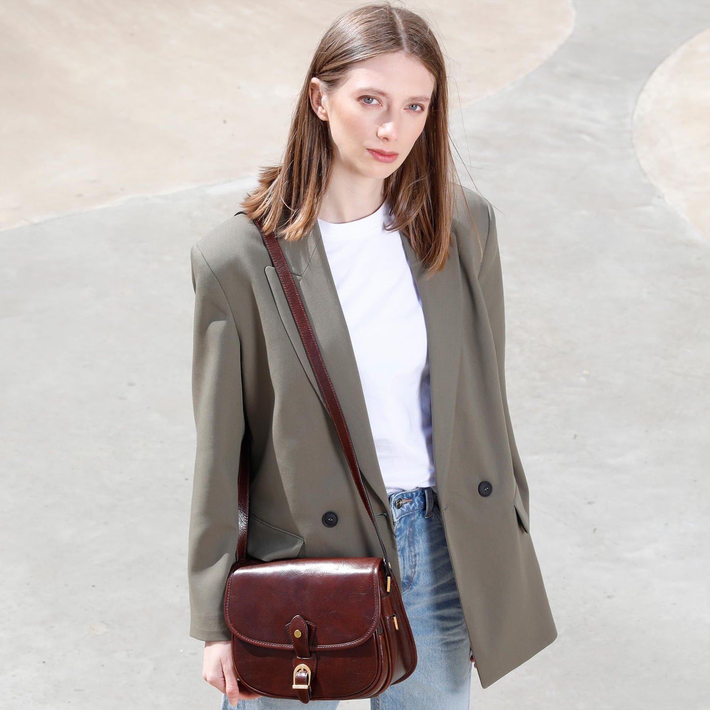 Time Resistance Leather Crossbody Bag for Women - Handbag, Shoulder Bag, Messenger, Purse (Brown) - Gift Box Included