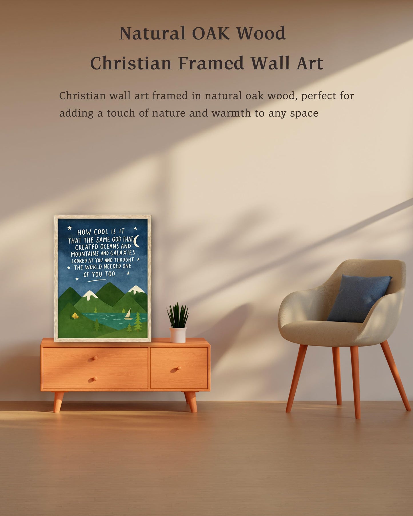 KensTro Natural OAK Wood Same God Creation Framed Wall Art,12x16in Inspirational Christian Bible Verse Canvas Art,Mountain Nursery Decor,Blue Set of 1 for Christian Boys Room for Boy Adoption Gifts
