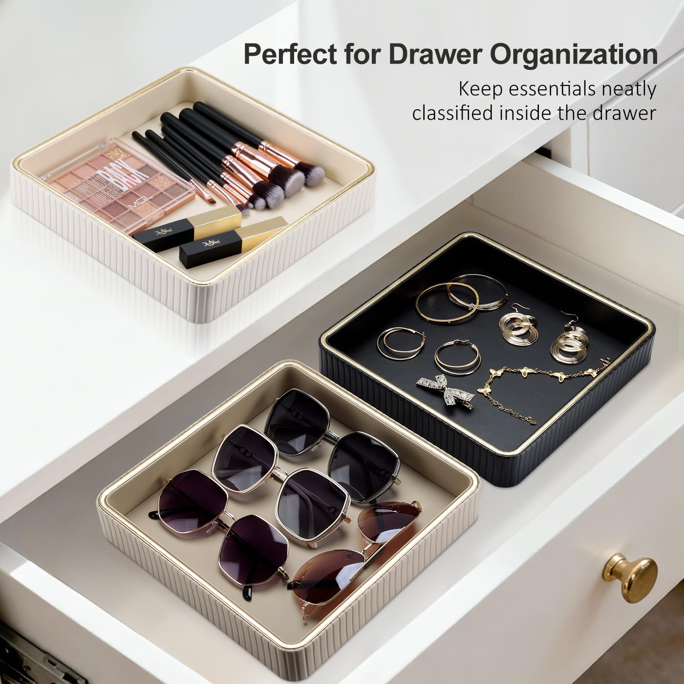 GORESE Leather Valet Tray Nightstand Organizer, Square EDC Trays for Colognes Wallet Sunglasses, Key Dish Catch All Bowl Desk Tray, Gift for Men & Women, Black(9.3'' × 9.3'')