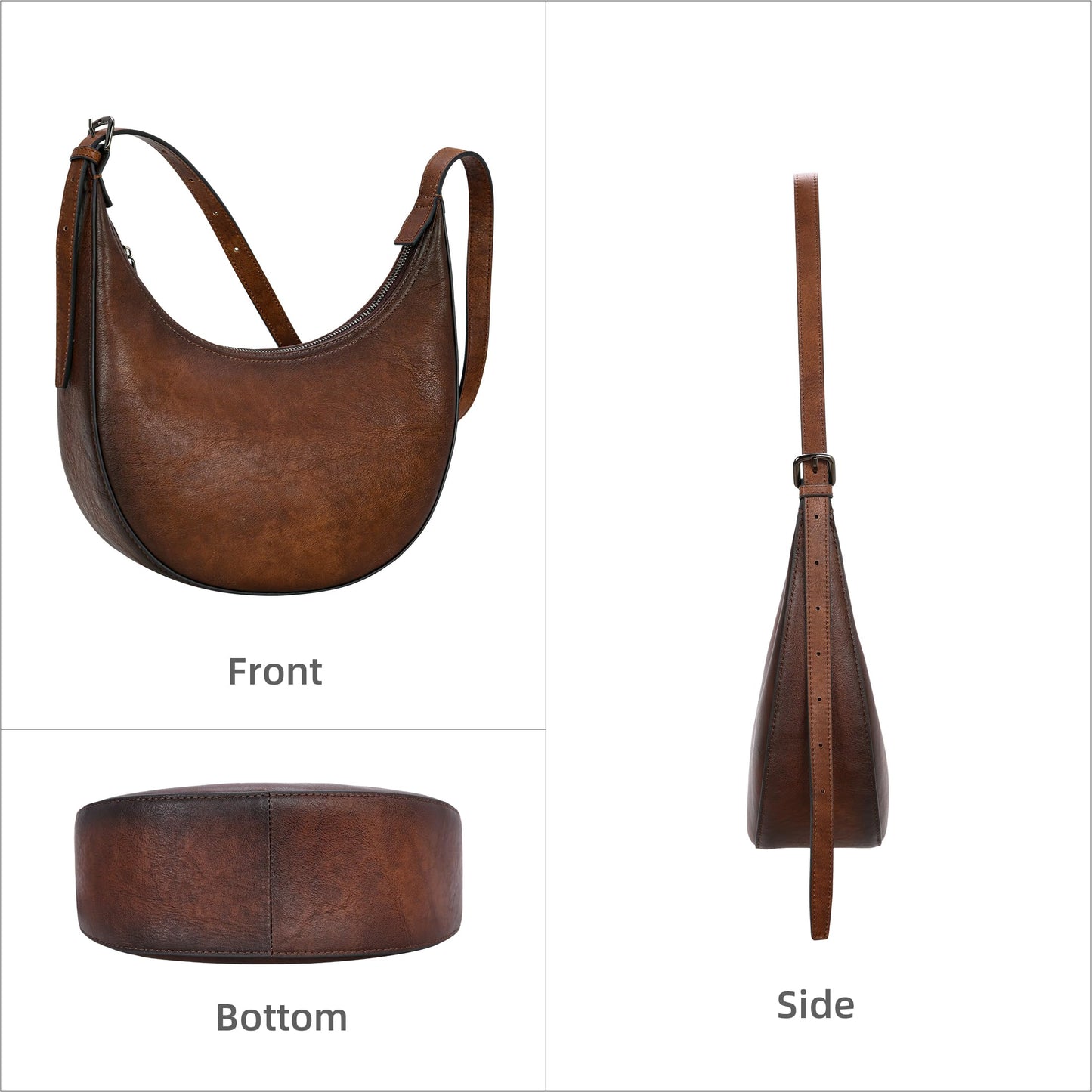 Iswee Leather Crossbody Purses for Women Hobo Shoulder Bag with Wide Strap Versatile Crescent Purse Satchel Bag Work Purse(Coffee)