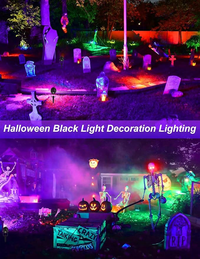Halloween Outdoor Black Light Spotlight, LED Black Lights Waterproof Landscape Lights with US Plug for Glow Party Body Paint Fluorescent Poster Stage Lighting Yard Garden Decoration(4 Pack)