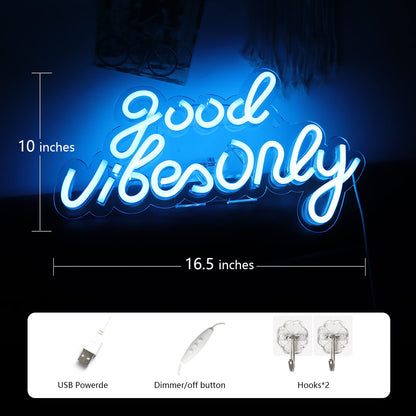 JFLLamp Good Vibes Only Neon Signs for Wall Decor Neon Lights Led Signs Suitable for Living Beer Bar Game Room Hotel Birthday Party Restaurant Christmas Unique Gift for Lover, 16.5 * 10 Inch(Blue)