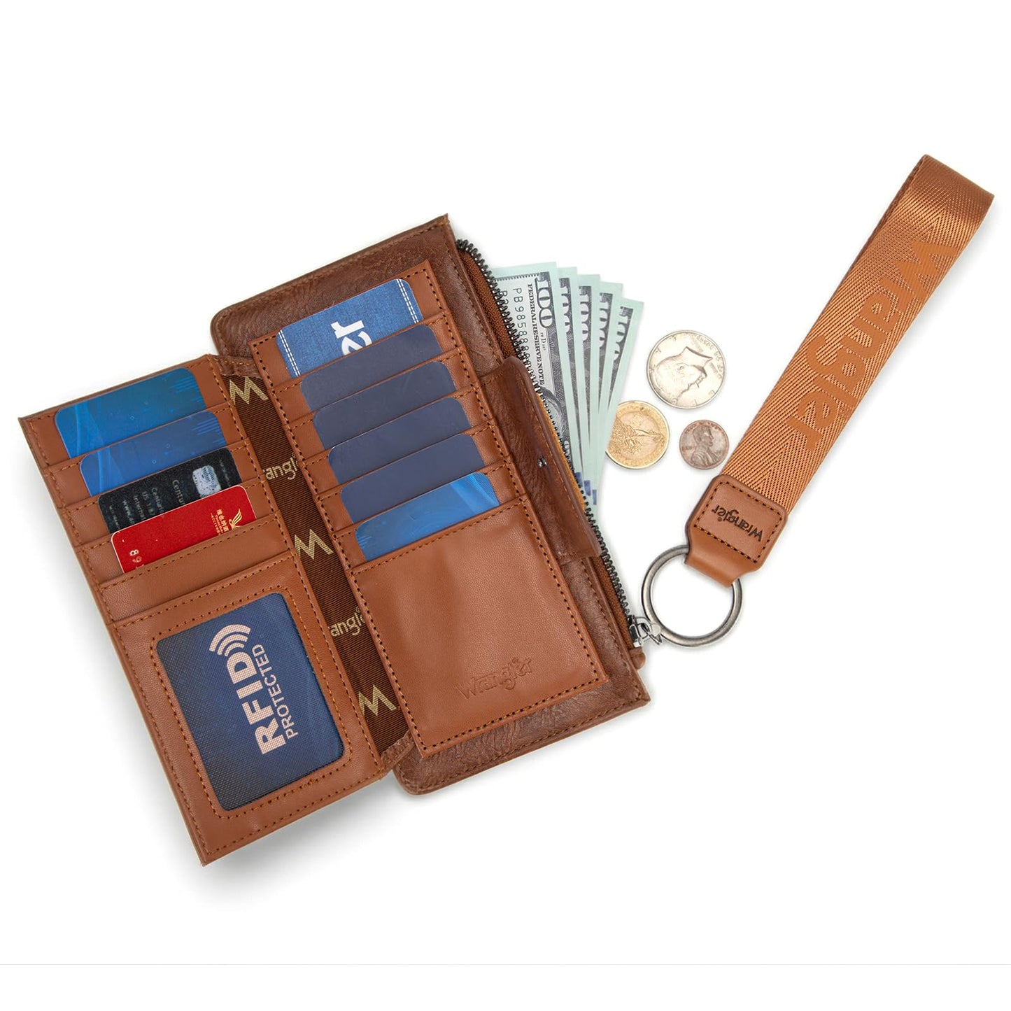 X Wrangler Wallets for Women Wristlet Bifold Wallet Ladies Tooling RFID Blocking Wallets with Zipper Pocket