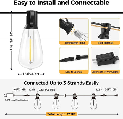 litogo 120ft Patio Lights Outdoor Waterproof, LED Outdoor String Lights with Shatterproof Edison Bulbs, Dimmable Outside Hanging Light with Timer for Bistro Cafe Tent Yard Garden Porch