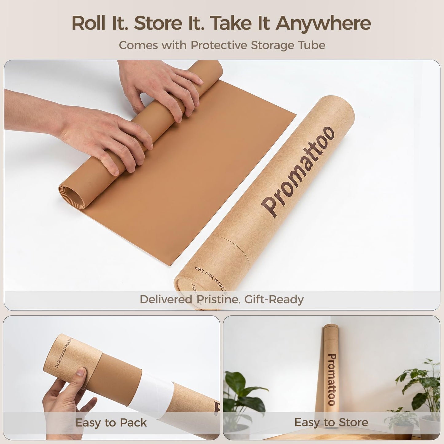 Promattoo 1.6mm Thick Leather 17x54 Inch Non-Slip Mat, Waterproof Countertop Protector, Dinner Table Runner/Cabinet Top Cover, Caramel Brown