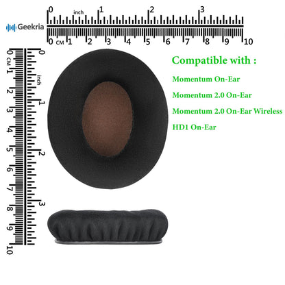 Geekria Comfort Velour Replacement Ear Pads for Sennheiser Momentum On-Ear, Momentum 2.0 Wireless, HD1 On-Ear Headphones, Repair Parts with Video Guide (Black Velvet)