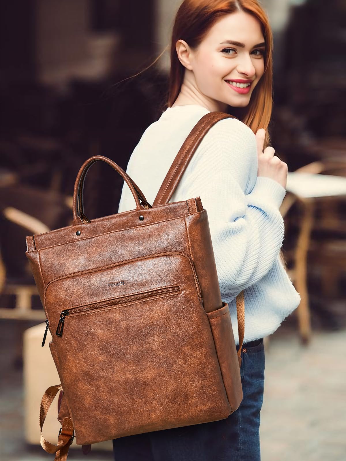Mroede Leather Laptop Backpack for Women, Travel Backpack Purse Fits 15.6 Inch Laptop, Casual Daypack with Laptop Compartment for Men Teachers College Work Business Nurse Weekender, Black