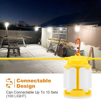 100FT LED Construction String Lights, 300W 30000LM Super Bright LED String Work Lights, Construction Temporary Lights for Construction Sites, Temporary Work, Job site, Indoor and Outdoor Lighting