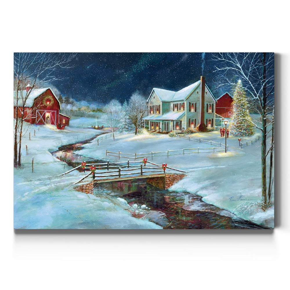 Renditions Gallery Christmas on the Farm Wall Art, Snowy Country with Red Barn, Charming Winter Decorations, Premium Gallery Wrapped Canvas Decor, Ready to Hang, 8 in H x 12 in W, Made in America