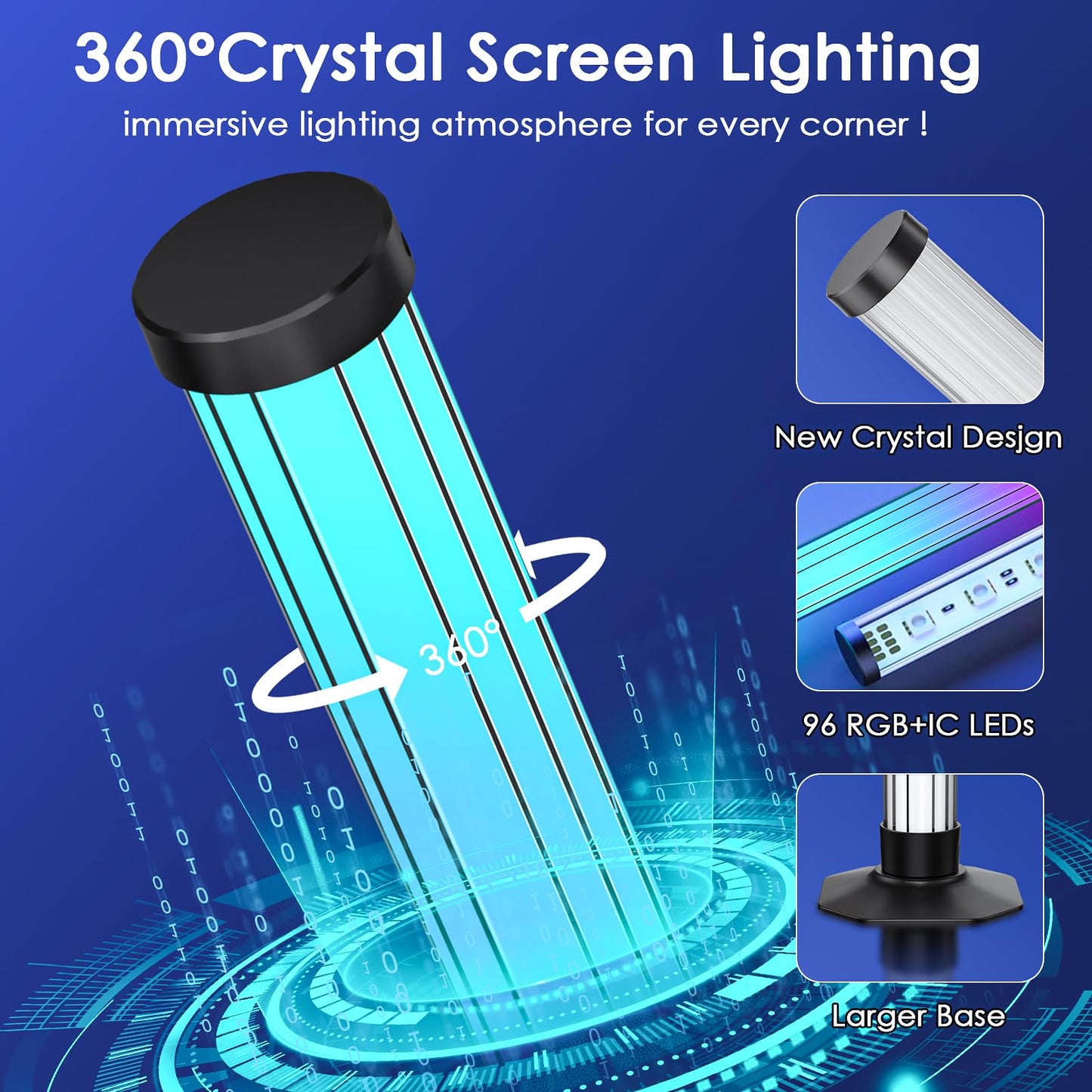 360° Smart Light Bar, RGB Light Bars, Crystal Ambient Mood Light with 16 Million Colors, 213 Preset & 8 Scene Modes, Music Sound Sync, 3 Modes Control, RGB & IC Backlight for TV/Monitor/Gaming/Room