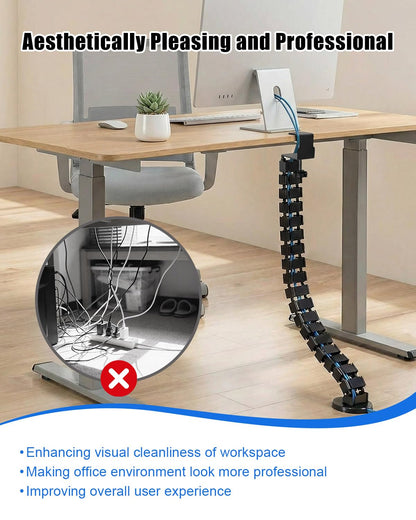 Desk Vertebrae Cable Management Kit, Adjustable Quad Entry Flexible Cord Organizer for Sit Stand Desk, No Drill Clamp-On Under Desk Modular Cable Control with Steel Base