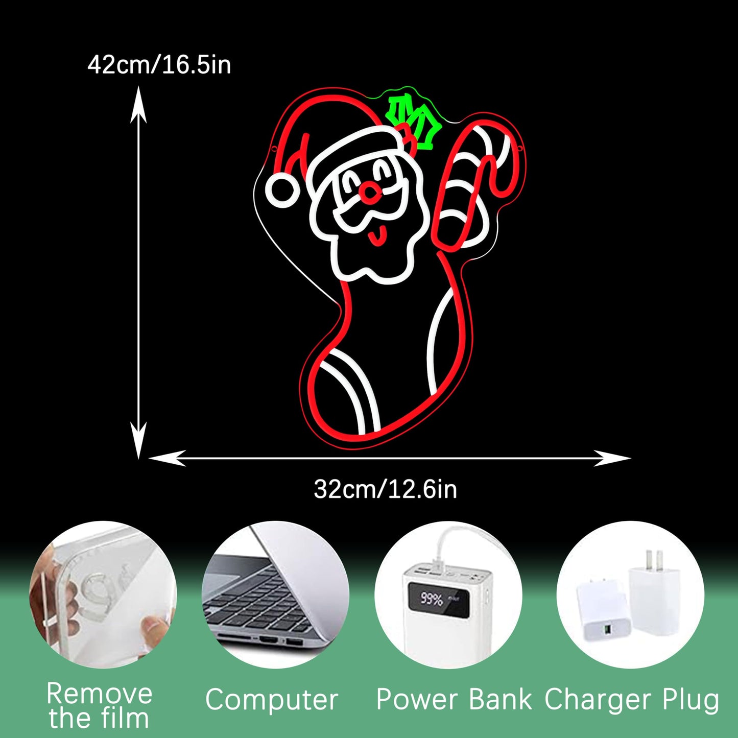 JLEWUINH Merry Christmas Neon Sign Dimmable Santa Claus In Stockings Neon Light USB Powered Holly Led Light up Sign for Christmas Eve Party New Year Home Bar（16.5 * 12.6 In）