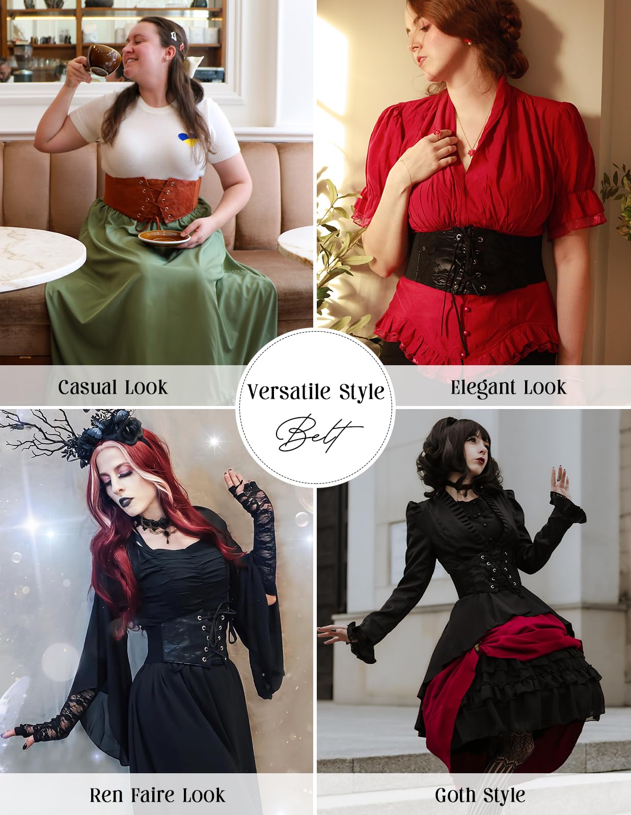 GRACE KARIN Women's Elastic Wide Waist Belt Renaissance Pirate Corset Cinch Belt Cosplay Costume with Press Button Coffee M