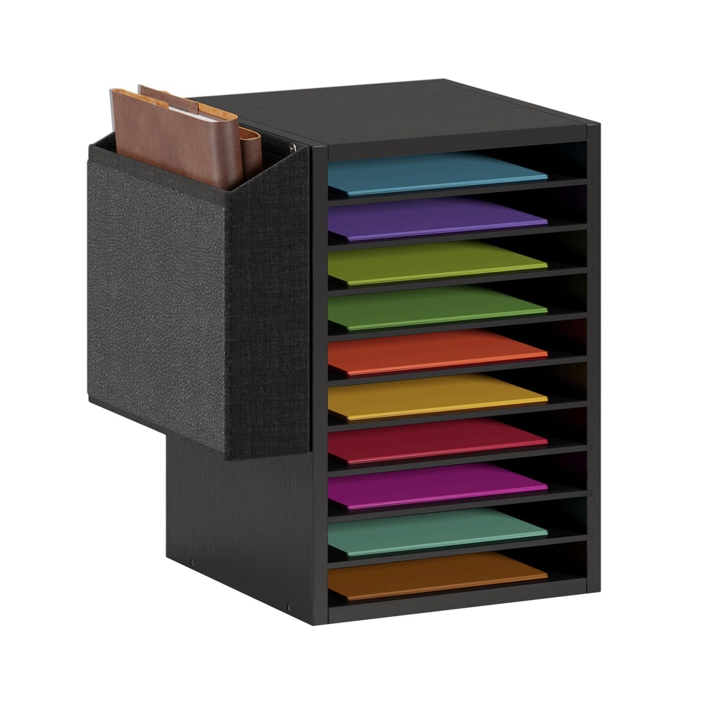 Unionly, Office Mail Sorter, Wooden Paper Organizer With Storage Bag, 10 Tier Adjustable Classroom Mailbox, Removable Classroom Organization, Teacher Desk Organization for Office, Study, Black
