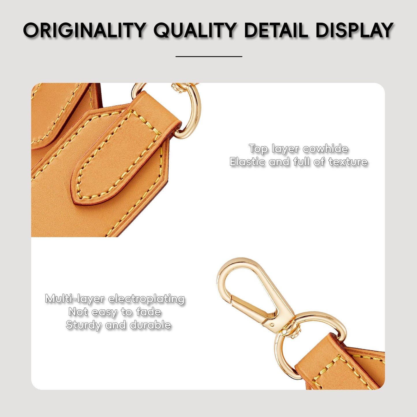 Doxo Vachetta Cowhide Replacement Purse Strap for Neverfull, 1.5" Wide 25.6" Long Leather Shoulder Strap with 2 Spring O-Rings, for LV Neverfull, Graceful, Speedy Tote Handbags, Beeswax