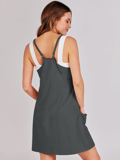 ANRABESS Women Athletic Dress Summer Tennis Workout Active Sports Mini Romper Dress Built in Shorts Travel Vacation Clothes Deep Gray XX-Large
