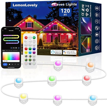 Permanent Outdoor Lights for House, 120ft with 88 Smart IC+RGBCW LED Lights, IP67 Waterproof Eaves Light for Daily Christmas Decorations, Work with Remote, APP, Alexa, White