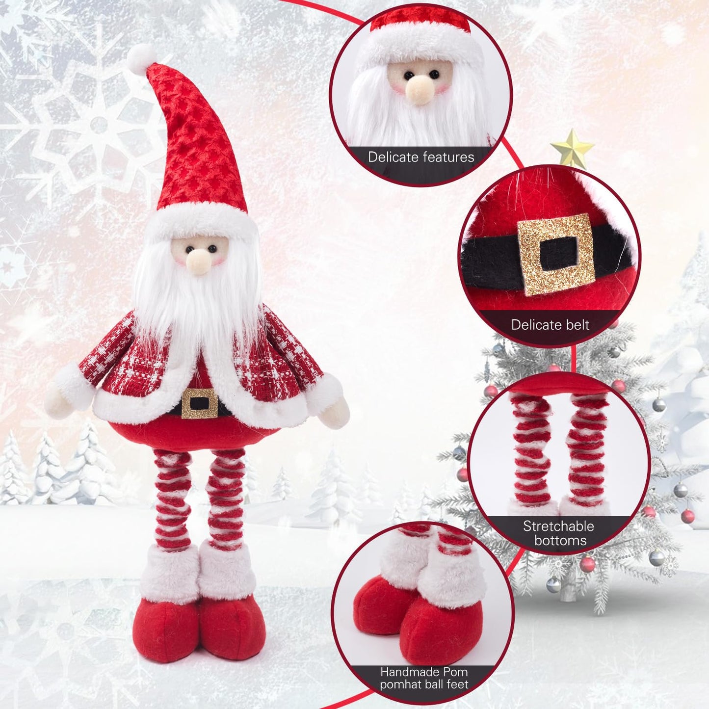JIAHG Christmas Decorations Standing Fabric Santa Claus Snowman Reindeer with Stretchy Legs Christmas Tree Party Favors for Home Office Tabletop Fireplace Shelf Figurine Xmas Decor Ornaments
