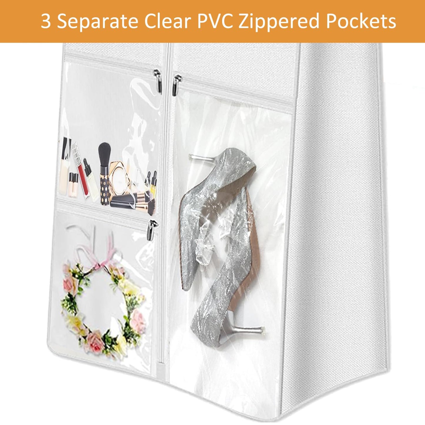 72" Wedding Dress Garment Bag with Bride Tote Bag 10'' Gusseted Dress Bags for Gowns Long 4 Pockets Dress Bag Garment Storage Cover for Women, White