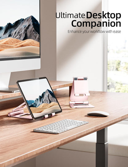Nulaxy Aluminum Dual Foldable iPad Stand, Fully Adjustable Desktop Tablet Holder, Tablet Accessories for Office Kindle Compatible with Mobile Devices iPad Pro/Air/Mini, iPhone Pro/Max/Plus, Gray