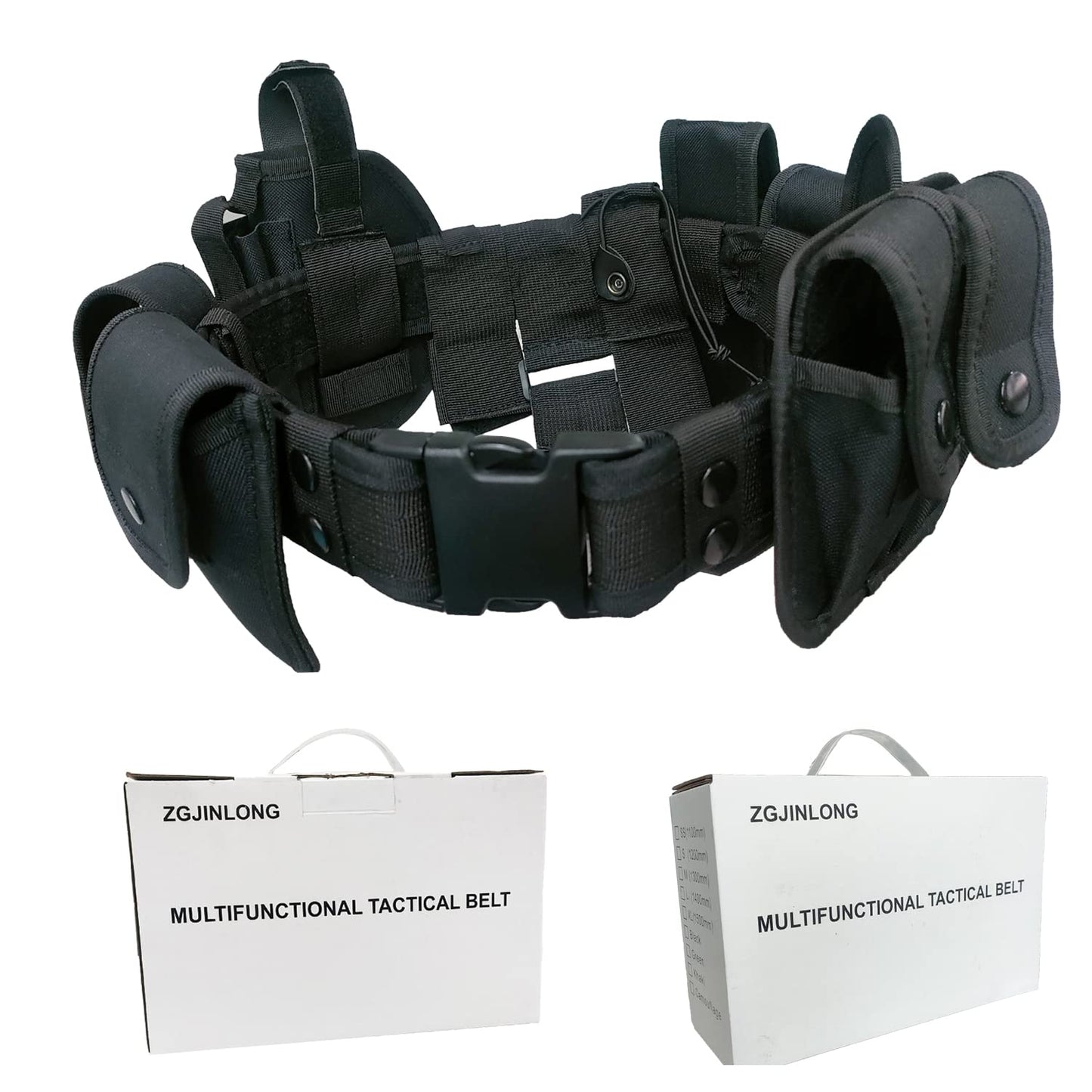 ZGJINLONG 10 in 1 Police Tactical Belt Portable Gift Box Duty Security Guard Belt,Law Enforcement Tactical Equipment System Set (Black, 10pcs